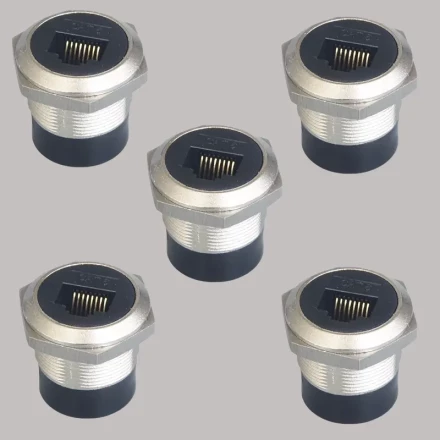 5pcs Type RJ45 CAT.6 mother-to-mother computer adapter with nut fixed opening 24mm round