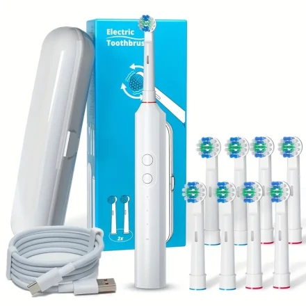 Orinatola Adult Rotating Electric Toothbrush,, 8 Brush Heads, a Travel Case, 3 Modes, And a 2-Minute Smart Timer Care Electric Toothbrush, USB Quick Charging.
