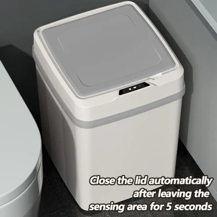 1pc Smart Automatic Home Smart Switch Sensor Electric Garbage Waste Bin, Trash Can With With Lid Removable For Household Living Room, Office, Cleaning Supplies, White Blue, 2 AA Batteries Are Not Shipped
