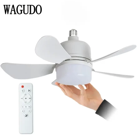 1pc WAGUDO Dimmable LED Ceiling Fan with Remote Control - 3-Speed, E27/E26 Base, White Modern Design for Kitchen, Bedroom & Small Spaces, Best for Christmas