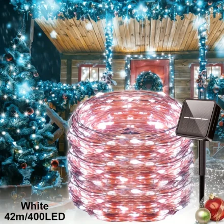 1 Pack 50/100/300/400 LED Solar Christmas Decoration Lights String, 8 Modes, DIY Festive Ambience Copper Wire Decorative Lights String, Christmas Halloween Gift Decoration, Used for Patio Garden Wedding Party, Stage, RV Camping, Scenic Spot Shopping Mall,