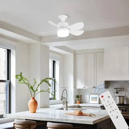 1pc Smart Ceiling Fan with Light and Remote, 5-Blade Noiseless LED Ceiling Fan with Adjustable Lighting and Speed, Easy Installation, Compatible with E26/E27, for Bedroom, Kitchen, Living Room, Patio - White