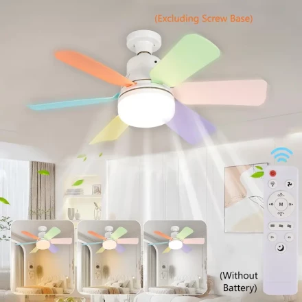Compact Remote Control LED Smart Socket Fan Light - 3 Adjustable Lighting Modes & Speed, Easy Twist-On Installation with E26-E27 Base, Ideal for Bedrooms, Kitchens, Living Rooms - No Battery Required, Kitchen Lighting Fan|Sleek Blade Design|Energyefficien