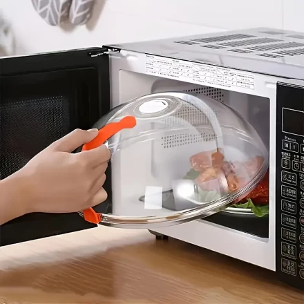 1pc PP transparent material food microwave splash proof cover, transparent glass microwave splash proof pot cover, used for food, with steam vent and bowl service cover, kitchen small tools, outdoor, camp kitchen, Women's Day, Mother's Day gift