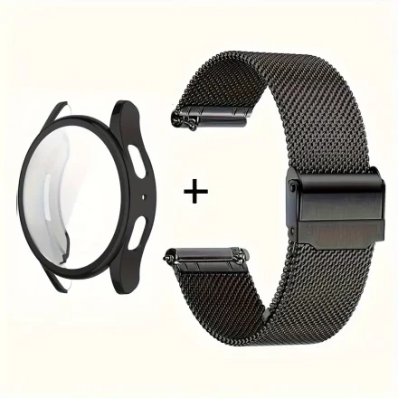 Case And Strap for Samsung Galaxy Watch Models 5, 4, 15.24 cm Sizes 44Mm, 40Mm, 5 Pro, And 45Mm, Including a Stainless Steel Band And Screen Protector for The Watch 6 Classic.