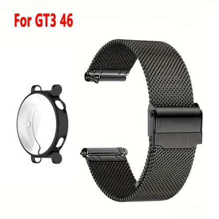 Huawei Watch GT4/GT3/GT3 Pro Replacement Strap and Case Set, Stainless Steel Mesh Band, Soft TPU Full Cover Case, Buckle Included, Non-Water Resistant, Compatible with 41mm/42mm/43mm/46mm Models