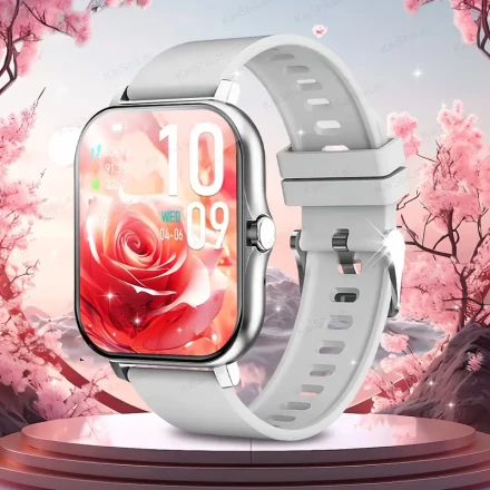 4.65cm HD Full-Screen Touch Smartwatch with Call & SMS Notifications, Music Playback, Weather Updates, Remote Camera Control - Fitness Tracker with Multiple Sports Modes, USB Rechargeable Silicone Band, for iPhone & for Android - Ideal Gift for Any Occasi