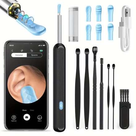 1pc INSKAM Wireless Ear Wax Removal Kit with Camera and LED, 7pcs Set, Rechargeable Lithium Battery, USB Dual Power, Suitable for iOS & Android, Includes 6 Silicone Ear Spoons, Safe & Easy Home Ear Cleaning Tool