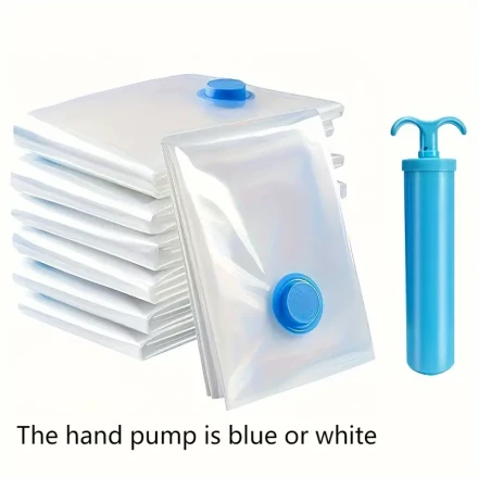 5 Vacuum Storage Bags with 1 Manual Pump, Portable Plastic Travel Bags for Clothing Storage, Suitable for Blankets, Bedding, Clothes, Comforters, And Duvets, Ideal Home Essentials, Must-Have Space-Saving Bags.