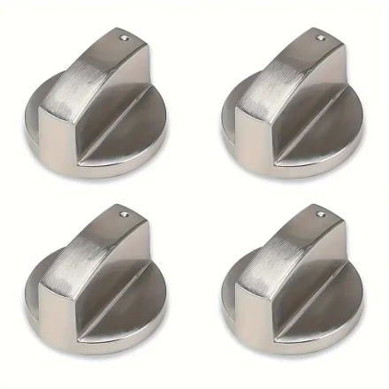 4pcs Gas Hob Knobs, Silvery Cooker Hob Knobs, Metal Universal 6mm Stove Cooker Control Switch Knob, Switch Dial For Kitchen Models Silvery Adaptors Oven, Cooking Surface Gas Stove Oven Cooktop Buttons