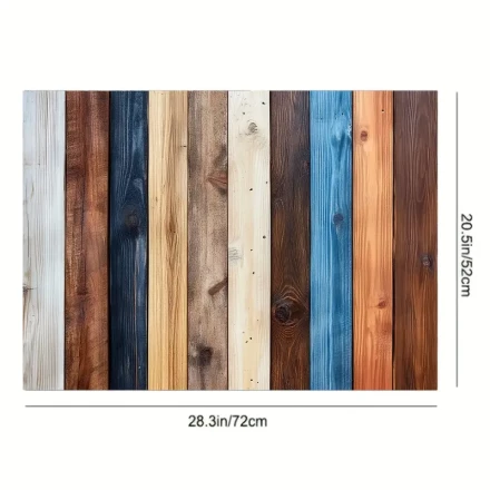 1pc Rustic Wood Plank Style Stove Cover Mat - Anti-Slip Polyester Protective Pad for Kitchen Countertops, Vibrant Natural Wood Splicing Design in Blue & White, Home Decor Accessory
