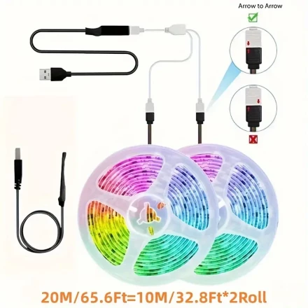 1M-20m RGB 2835 LED Light Strip, 5V USB LED Flexible Strip Diode Strip, Used for TV Backlight Room Decoration(Remote Control Not Included Battery)