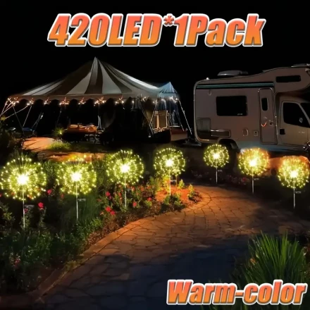 Solar Garden Lights, Solar Outdoor Decorative Lights, Solar Fireworks Lights, 8 Modes, for Backyard Garden Decoration, Patio, Party, Holiday (Multi-color/Warm White)