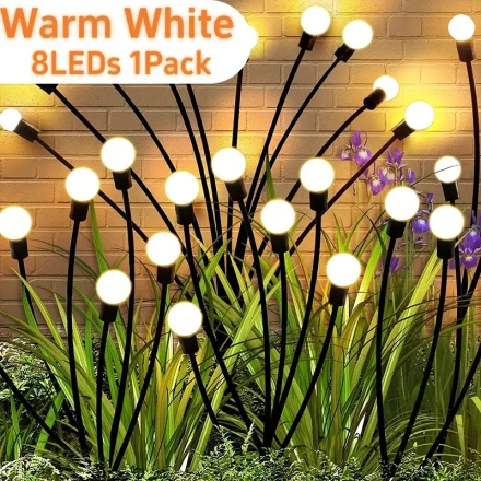 FACHOI Solar Garden Lights, 1pc, Outdoor, Decorative Firefly Effect, 8 Lighting Modes, Wind Sway, Multicolor Warm LEDs for Yard, Patio, Pathway - 8/12 LED Options, Solar Firefly Lights, Lawn