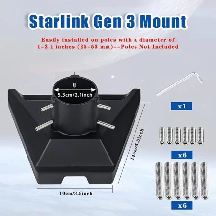 Sturdy Starlink Pole Mount, Starlink Gen 3 Pipe Adapter, Pole Mount Adapter Mounting Kit, Compatible with STARLINK Standard Dish, V3 Kickstand Dish
