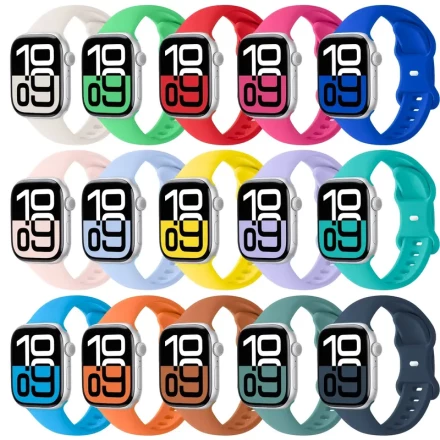 15-Pack Elegant Soft Silicone Sport Band for Apple Watch, Comfortable Water-Resistant Strap 38mm-49mm, Compatible with SE/10/9/Ultra/8/7/6/5/4/3 Series, Stainless Steel, Ideal Gift